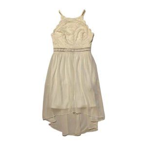 IZ Byer Scallop Edge Lace Fit & Flare Cream/Off White Sheer Dress